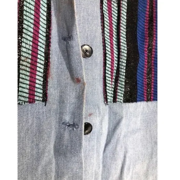 Benjamin Benmoyal Cassette Overshirt Striped Denim Oversized Shirt Jacket Top Bl - Picture 10 of 11